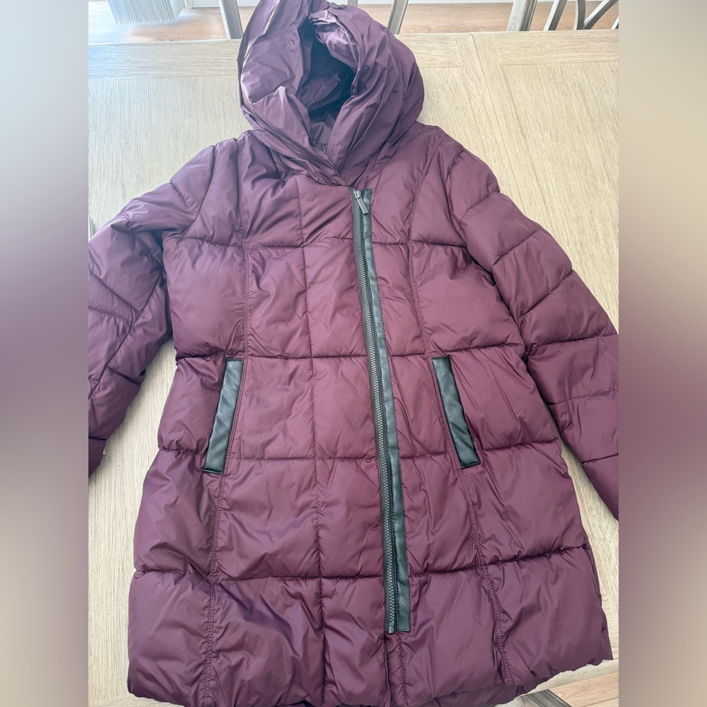 Plum Puffer Jacket with Black Accents